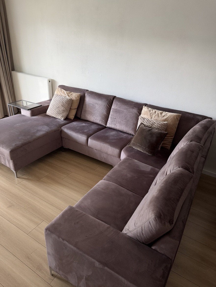 U Bank Lounge | Bruin Licht Taupe Monolith 15 | Chrome Poten, Huis en Inrichting, Ophalen, 300 cm of meer, Zo goed als nieuw, 150 cm of meer