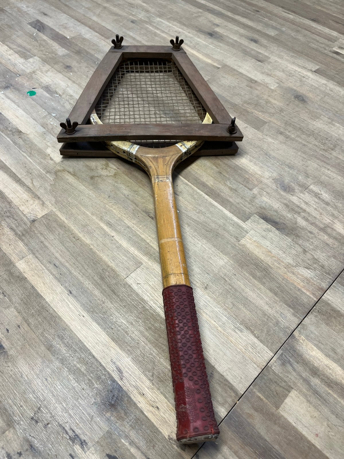 Vintage houten tennisracket met pers - W. Frankland, Ophalen of Verzenden