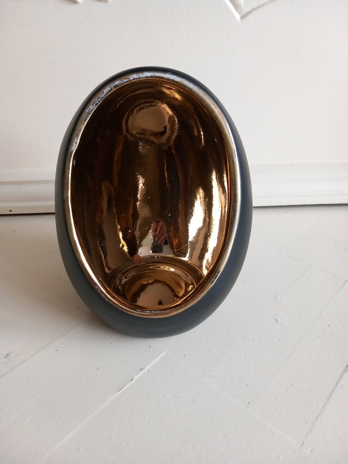 Waxinelichthouder ei zwart/goud 10x13, Zwart, Nieuw, Ophalen of Verzenden, Modern