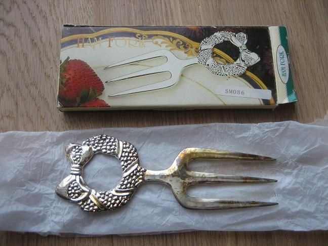 Verzilverden "Ham Fork" vork met decoratie, Ophalen of Verzenden