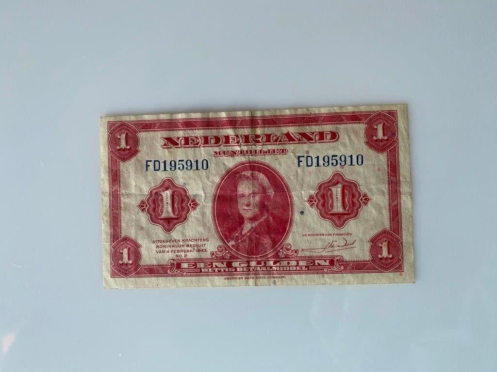 set 2x - 1 gulden muntbiljet 1943 & 1945 Koningin Wilhelmina, Ophalen of Verzenden, 1 gulden, Setje