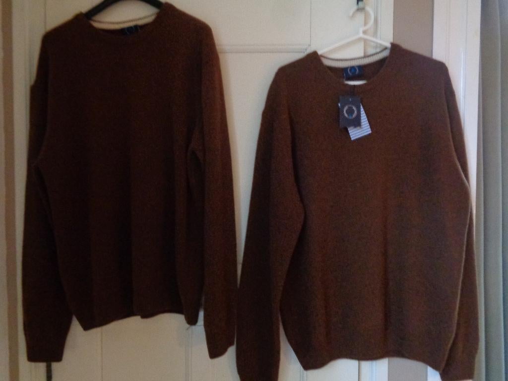 SCOTLAND BLUE 80% wollen trui:mt XL, XXL(zie info), Scotland blue, Bruin, Ophalen of Verzenden, Maat 56/58 (XL)