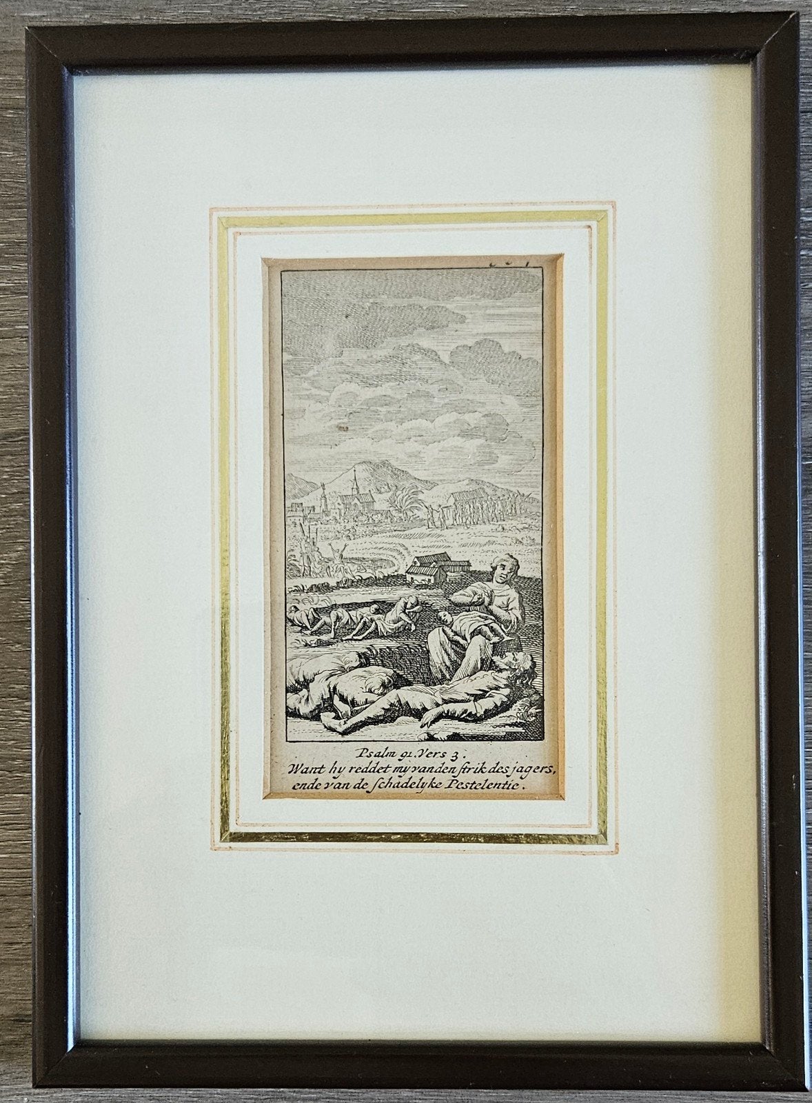 Antieke Gravure: Psalm 91 Vers 3 - Religieuze Kunst, Antiek en Kunst, Ingelijst, Religie, Ophalen of Verzenden, Gravure