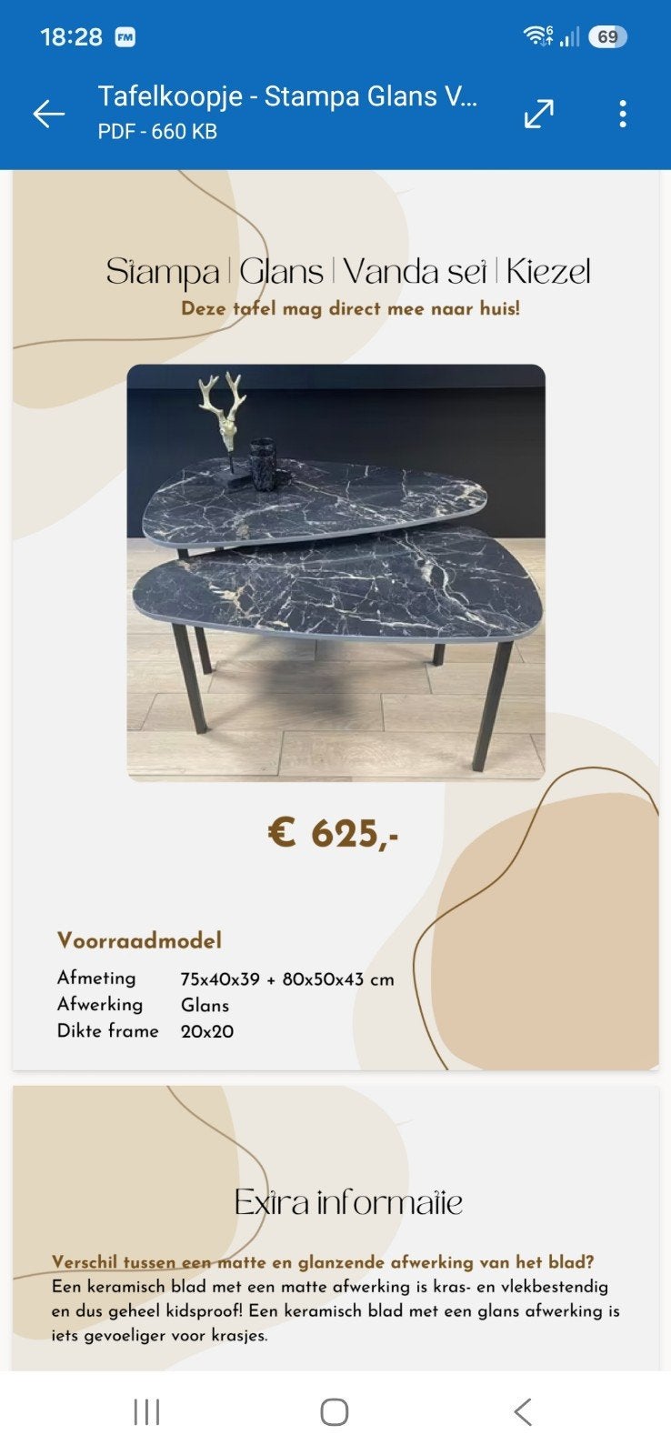 Stampa Glans Salontafel Set - Direct Leverbaar!, Ophalen, Overige materialen, 50 tot 100 cm, Nieuw