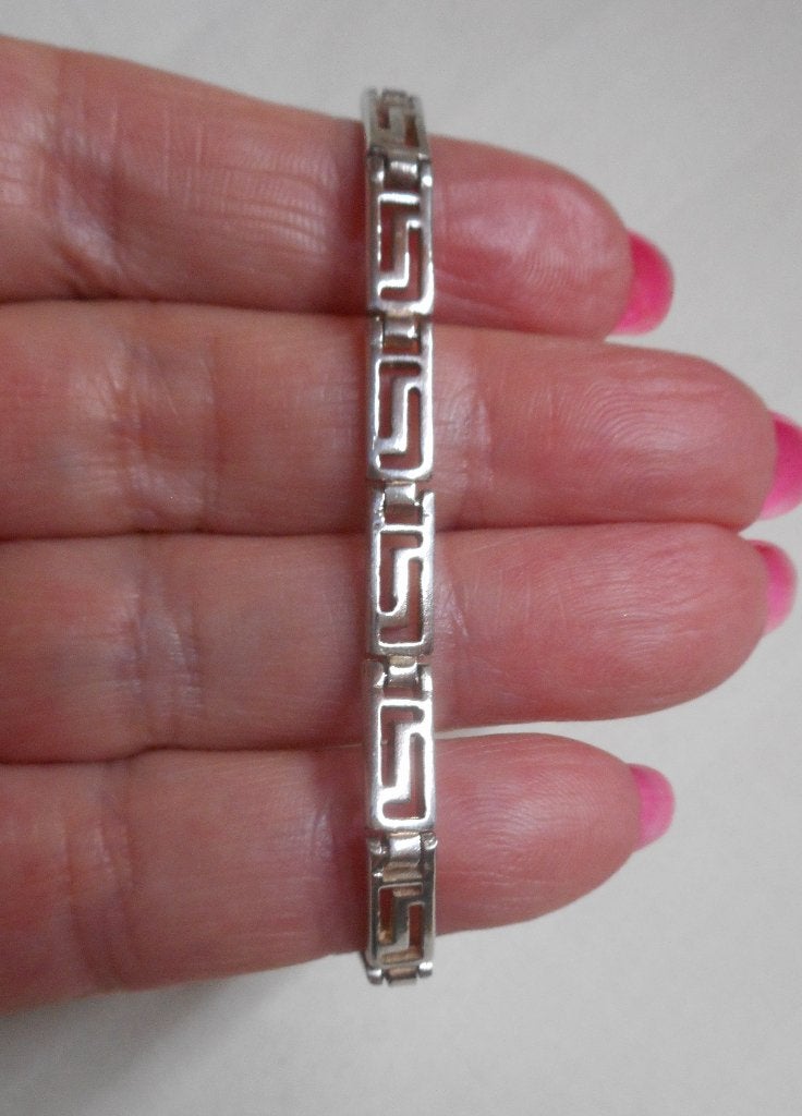 Zilveren vintage meander schakel armband nr.518, Verzenden, Zo goed als nieuw, Zilver, Zilver