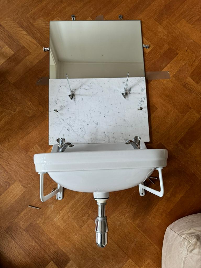 Retro vintage wastafel 500x435 mm met marmeren achterwand, Ophalen, Gebruikt, 200 cm of meer, 50 tot 100 cm