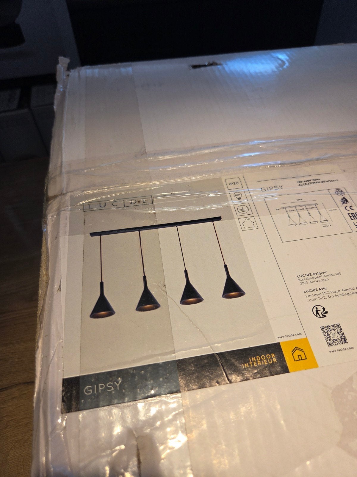 Lucide GIPSY Hanglamp 4-lichts – Zwart – Nieuw – 120 cm, Ophalen of Verzenden, Nieuw, Modern