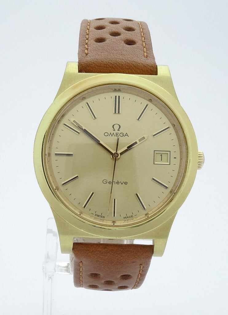 Omega Geneve 20/1000 Vintage 1972 Mint conditie met garantie, Ophalen, Leer, Staal, Polshorloge