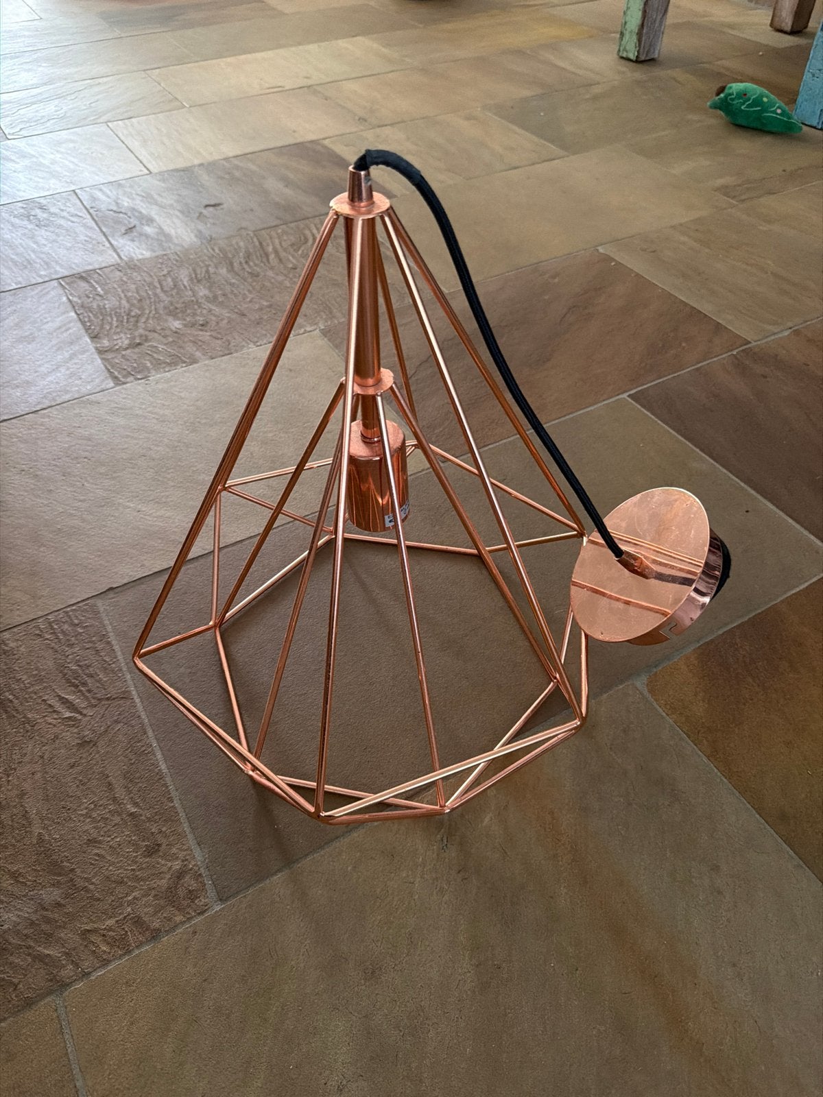 Moderne Rosé Gouden Hanglamp - Geometrisch Design, Ophalen of Verzenden, Gebruikt, Metaal, E27 (groot)