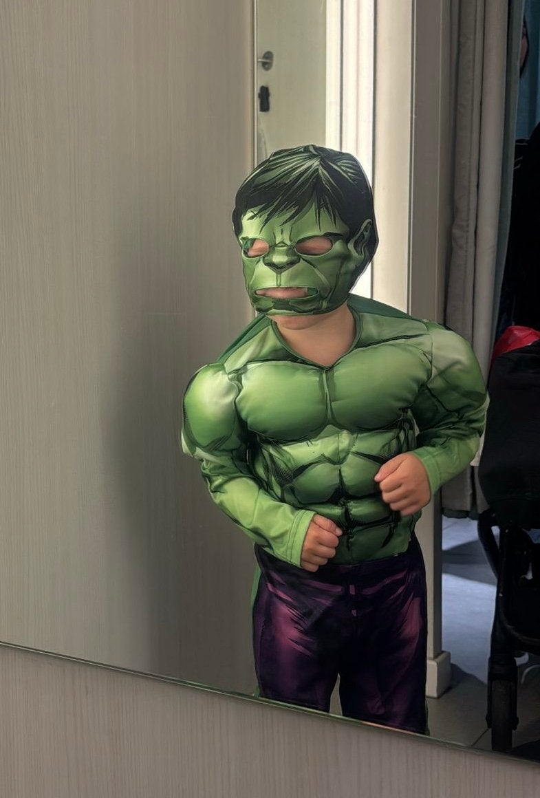 Hulk kostuum met masker - Maat 134 140, Ophalen of Verzenden, Gebruikt, 122 t/m 128, Jongen
