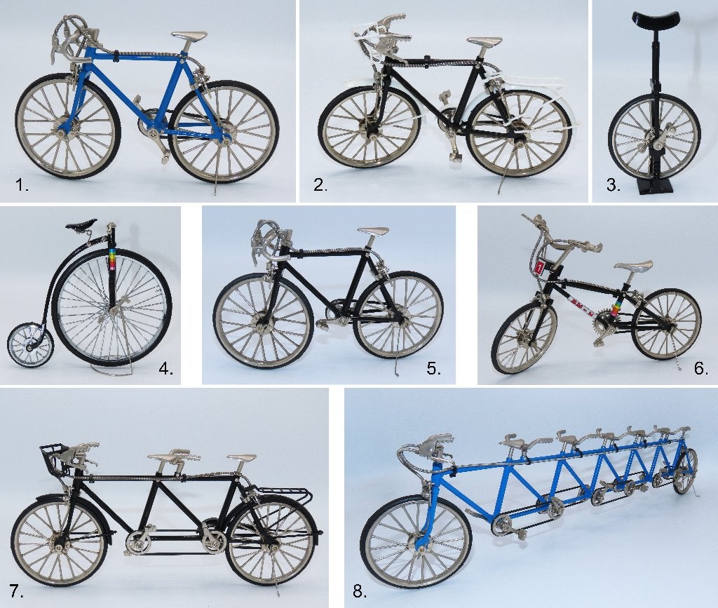 UNIEKE VERZAMELING MINIATUUR FIETSEN, ROND 1980, 8X, Verzenden