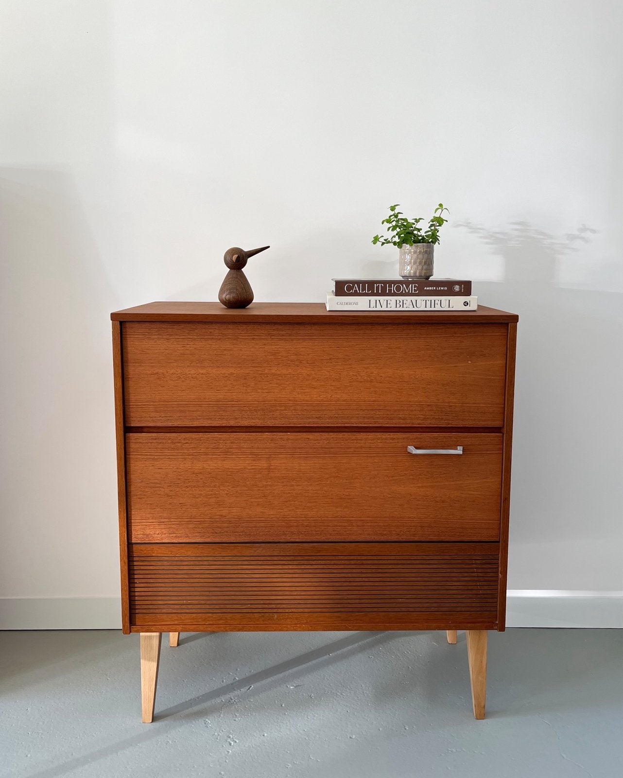 Vintage teakhouten ladekastje/klepkastje, jaren 60, Huis en Inrichting, Ophalen, Gebruikt, 1 of 2 laden, Sixties, retro, jaren 60, scandinavisch, midcentury