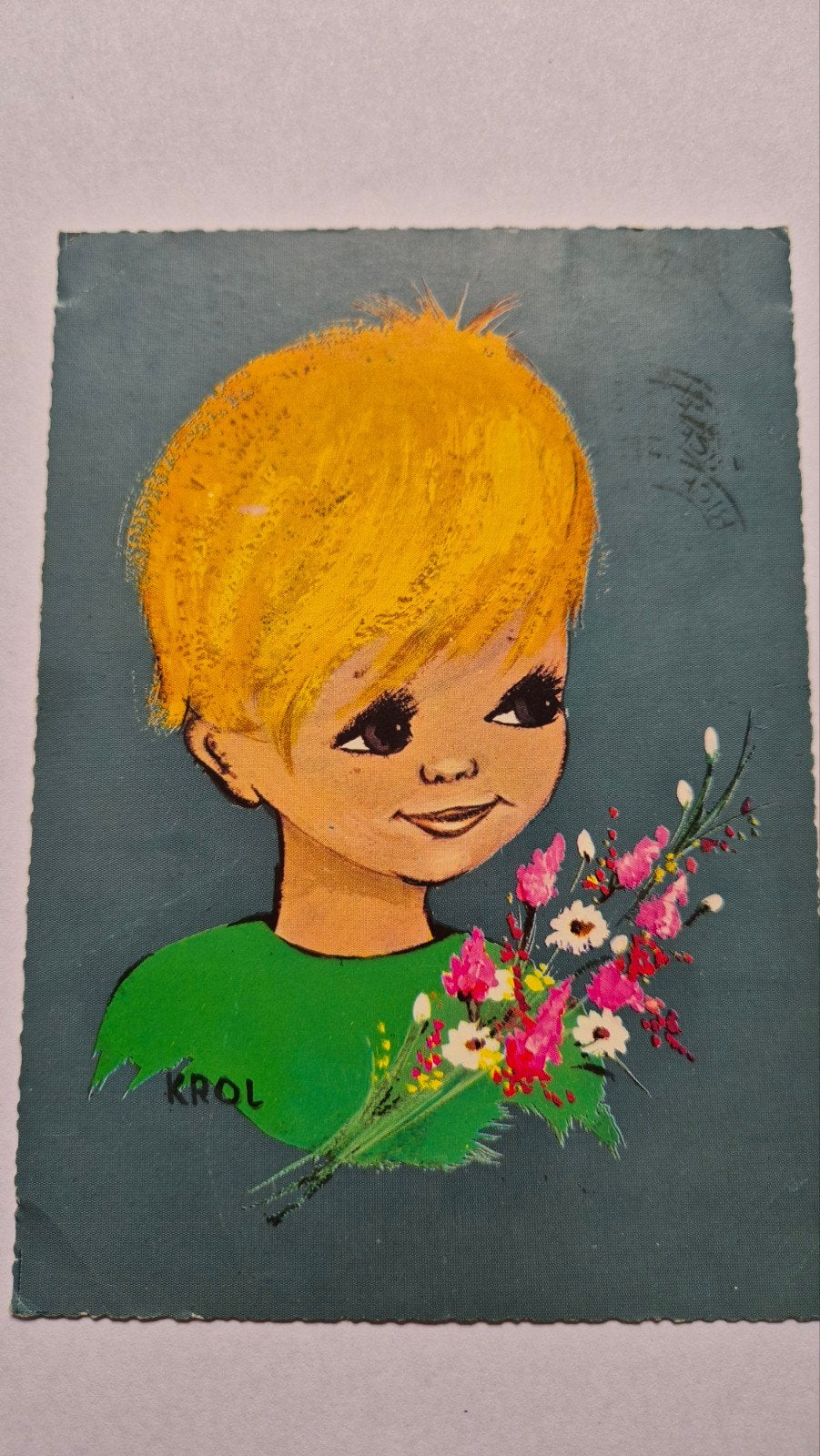 Mooie vintage kaart jongen Krol, Ophalen of Verzenden, 1960 tot 1980, Gelopen, Kinderen