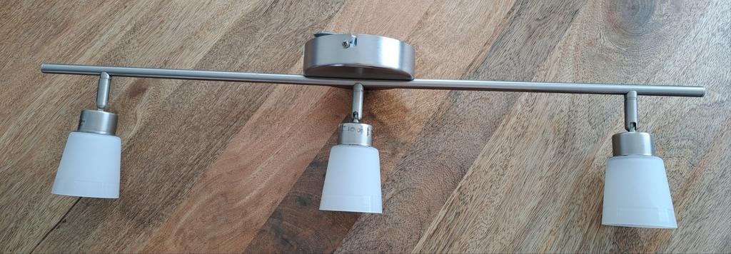 Rail met 3 spotjes met glazen kap (Ikea), Ophalen, Gebruikt, Glas, Modern