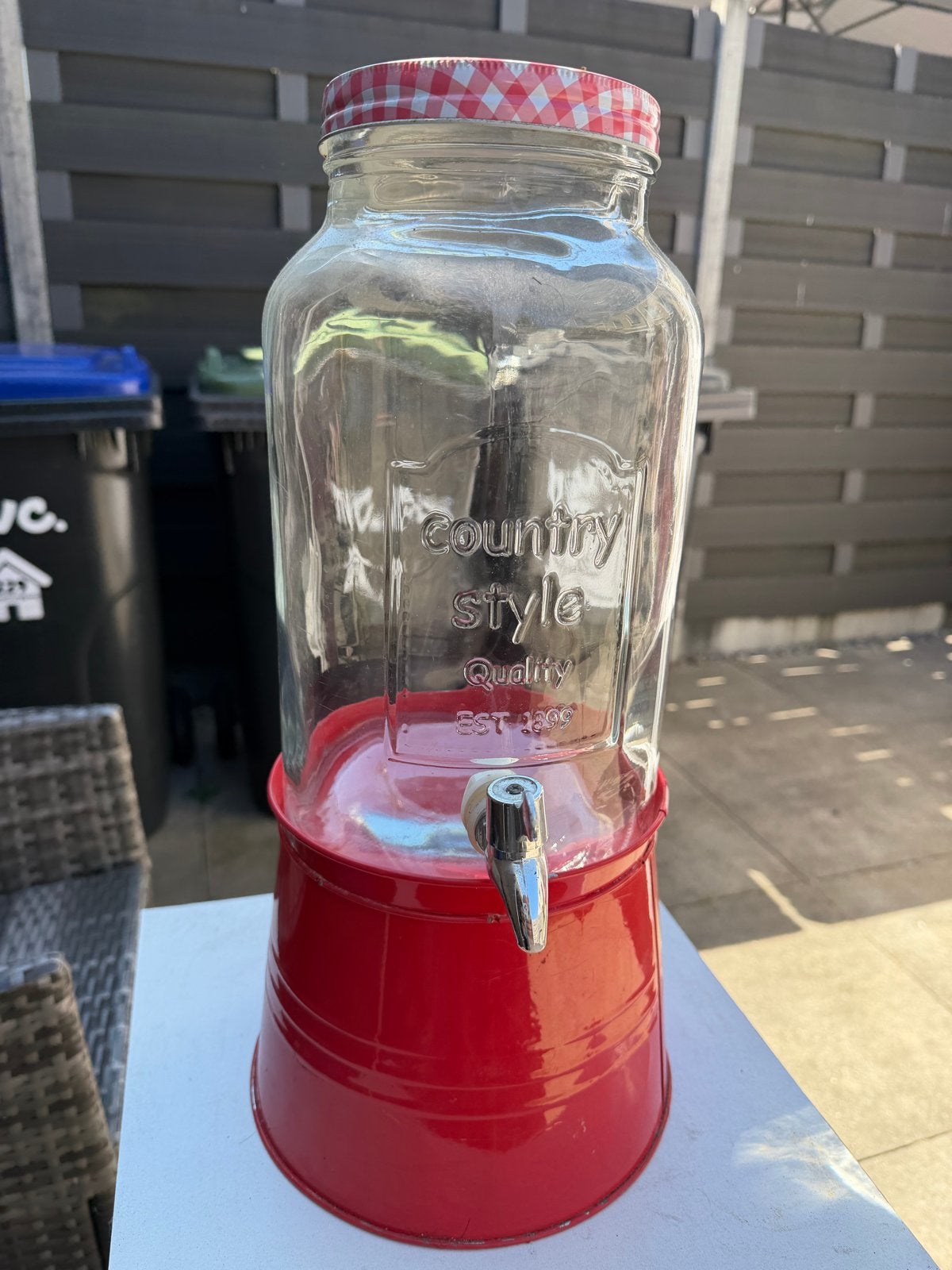 Glazen drankdispenser 'Country Style' met tapkraan, Ophalen, Glas, Rood, Landelijk