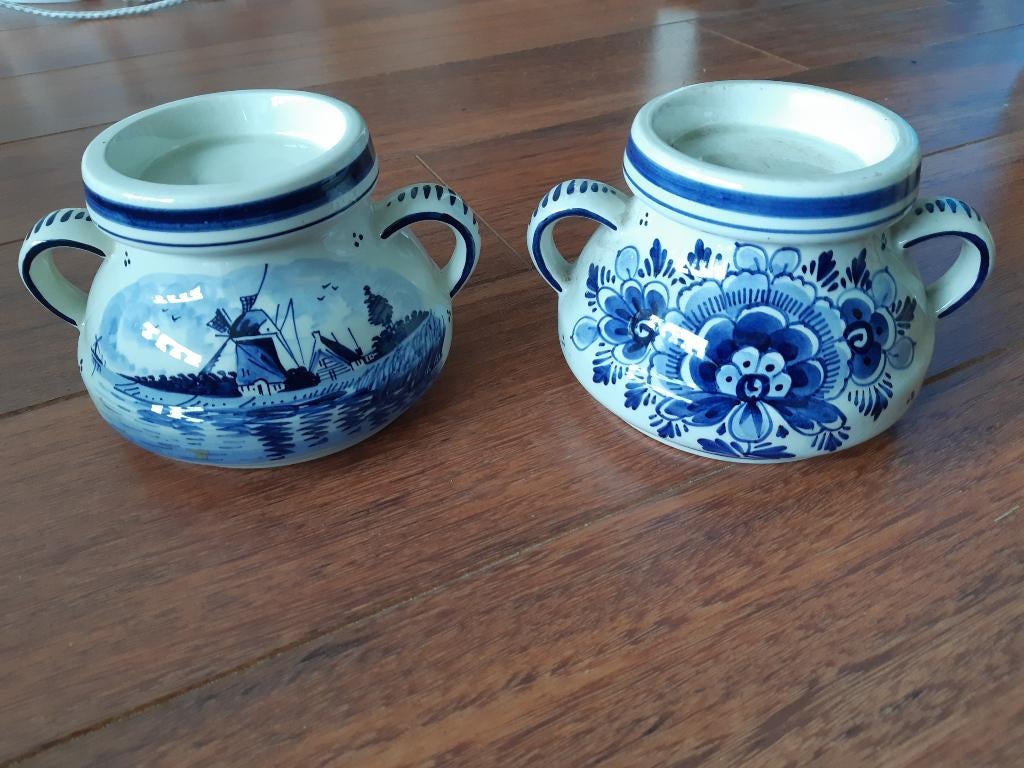 Stel Delfts blauwe kandelaars ca. 10 cm hoog, Ophalen of Verzenden, Keramiek of Aardewerk