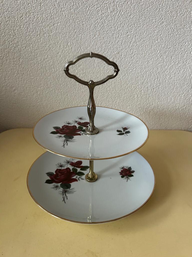 Vintage Bavaria Germany etagère met rozen, Ophalen of Verzenden