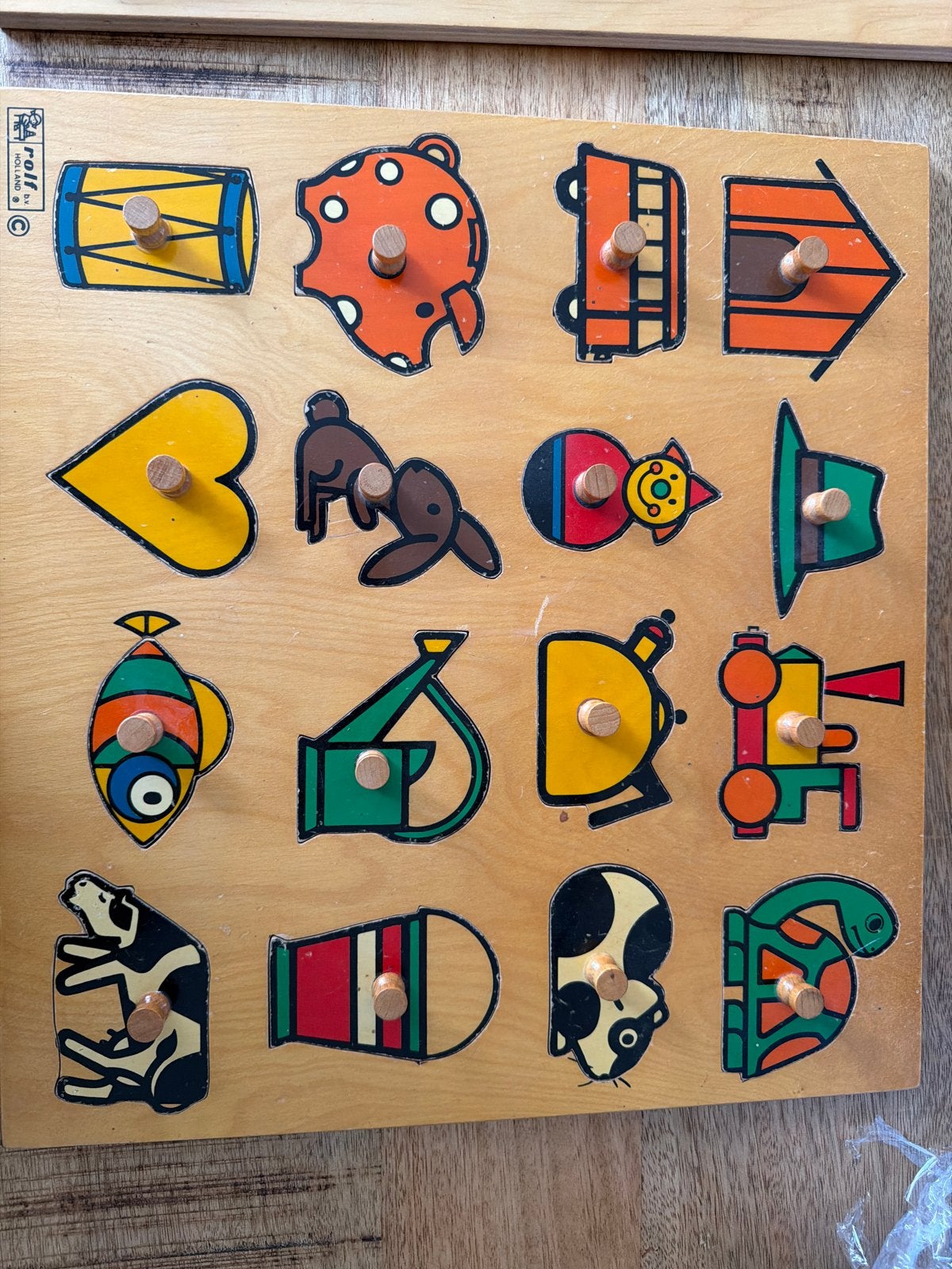 Rolf Houten Noppenpuzzel - Retro Vintage Speelgoed, 2 tot 4 jaar, Gebruikt, 10 tot 50 stukjes, Ophalen of Verzenden