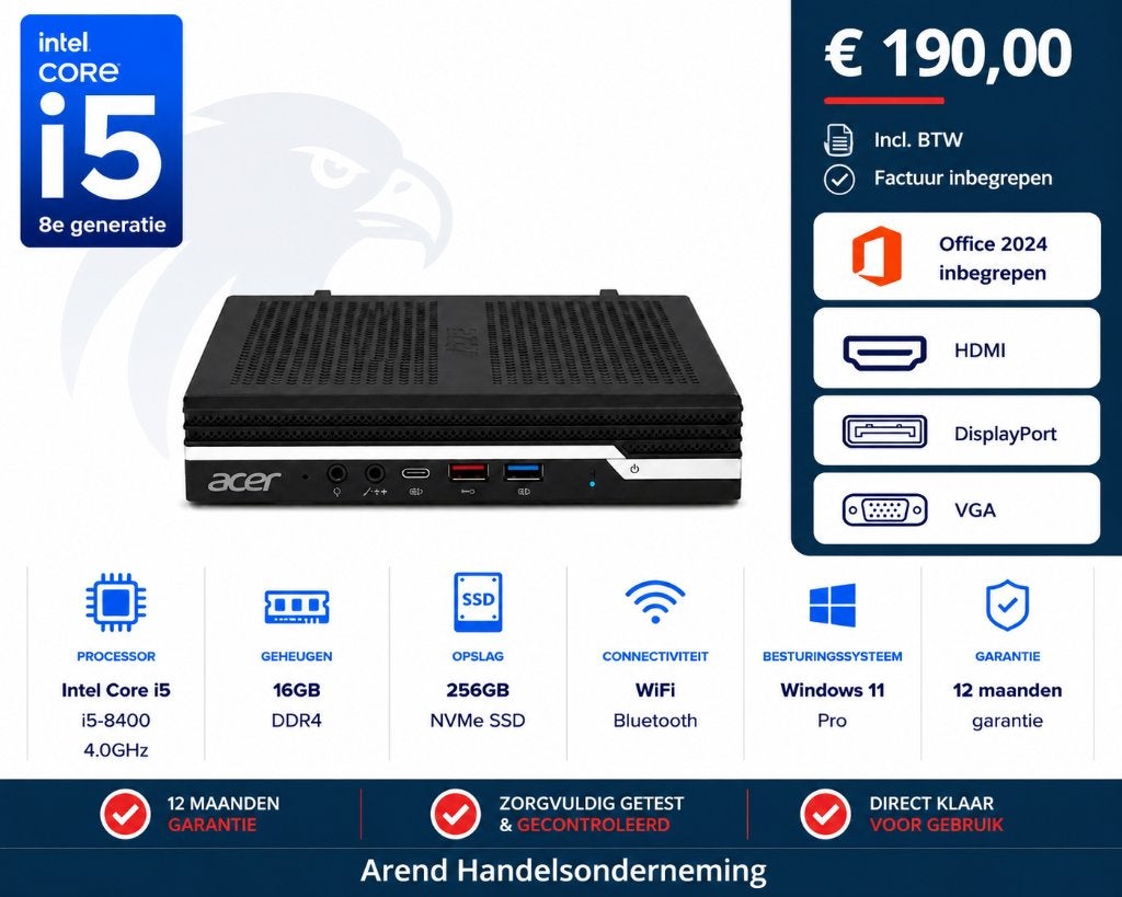 Acer Veriton N4660G i5-8400 4.0GHz 16GB 256GB NVMe Office 24, ., I5-8400, Ophalen of Verzenden, Acer