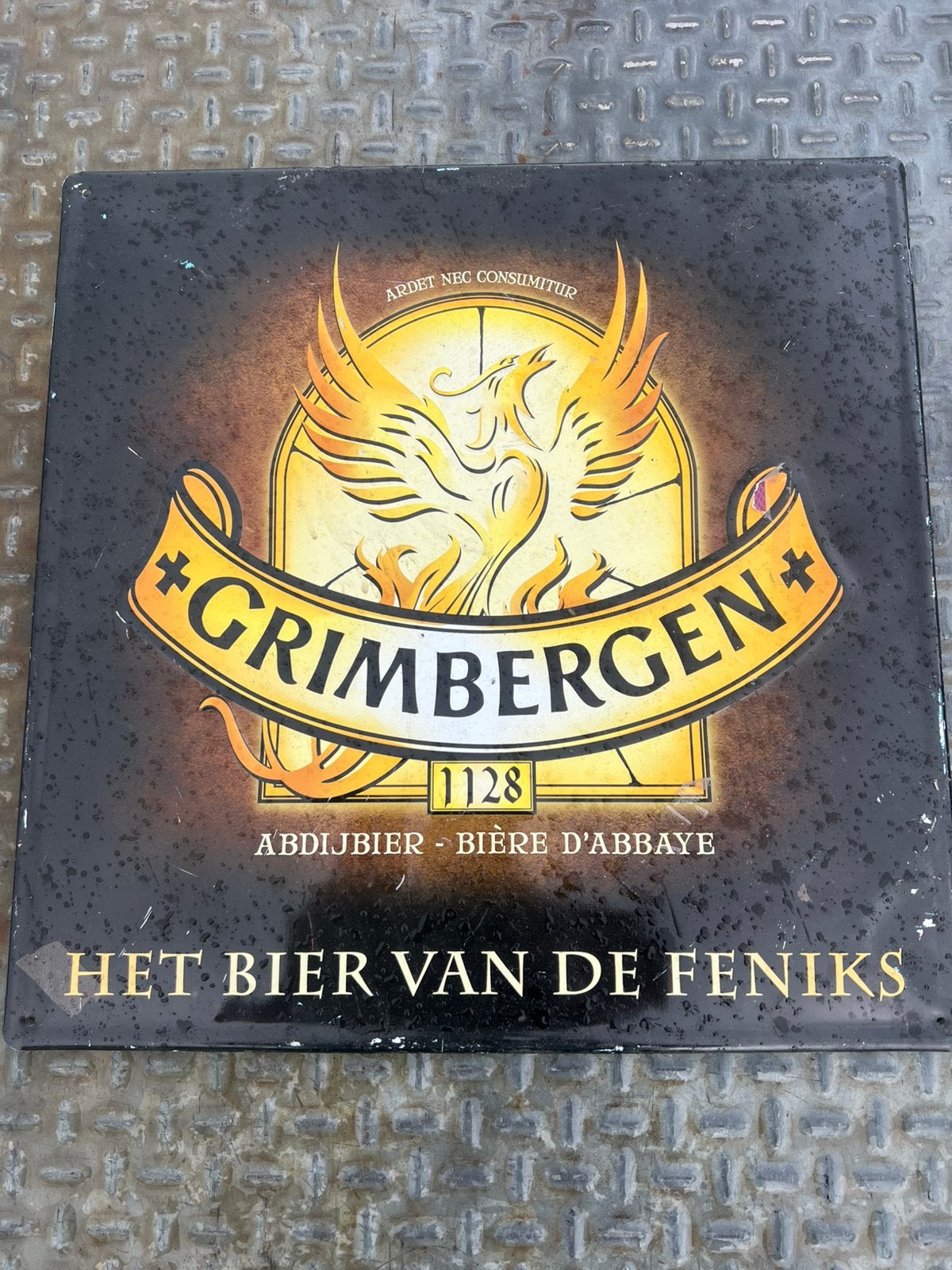 Grimbergen Reclame plaat 40x40, Ophalen, Gebruikt, Reclamebord, Plaat of Schild, Overige merken