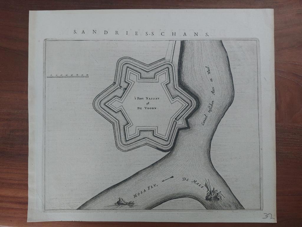 43 Gravure +/- 1650 van Blaeu 't Fort Nassau oft De Voorn, Antiek en Kunst, Kunst | Etsen en Gravures, Ophalen of Verzenden