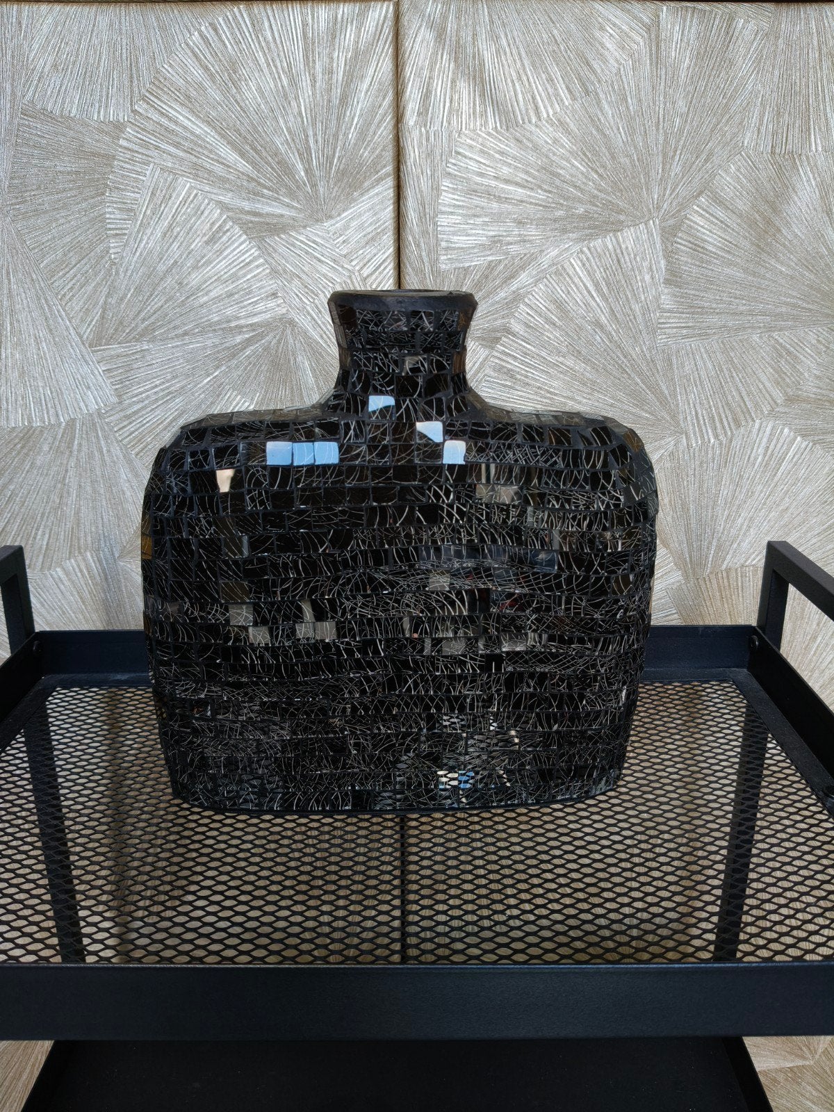 Moderne Mozaïek Vaas Zwart - Decoratieve Blikvanger, Antiek en Kunst, Antiek | Vazen, Ophalen