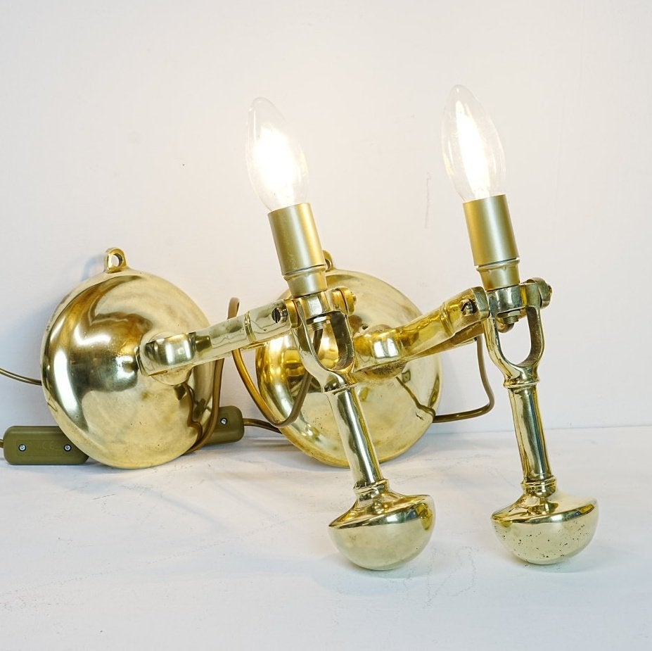Een set antieke bronzen scheepslampen/gimballampen., Huis en Inrichting, Lampen | Wandlampen, Ophalen of Verzenden, Zo goed als nieuw