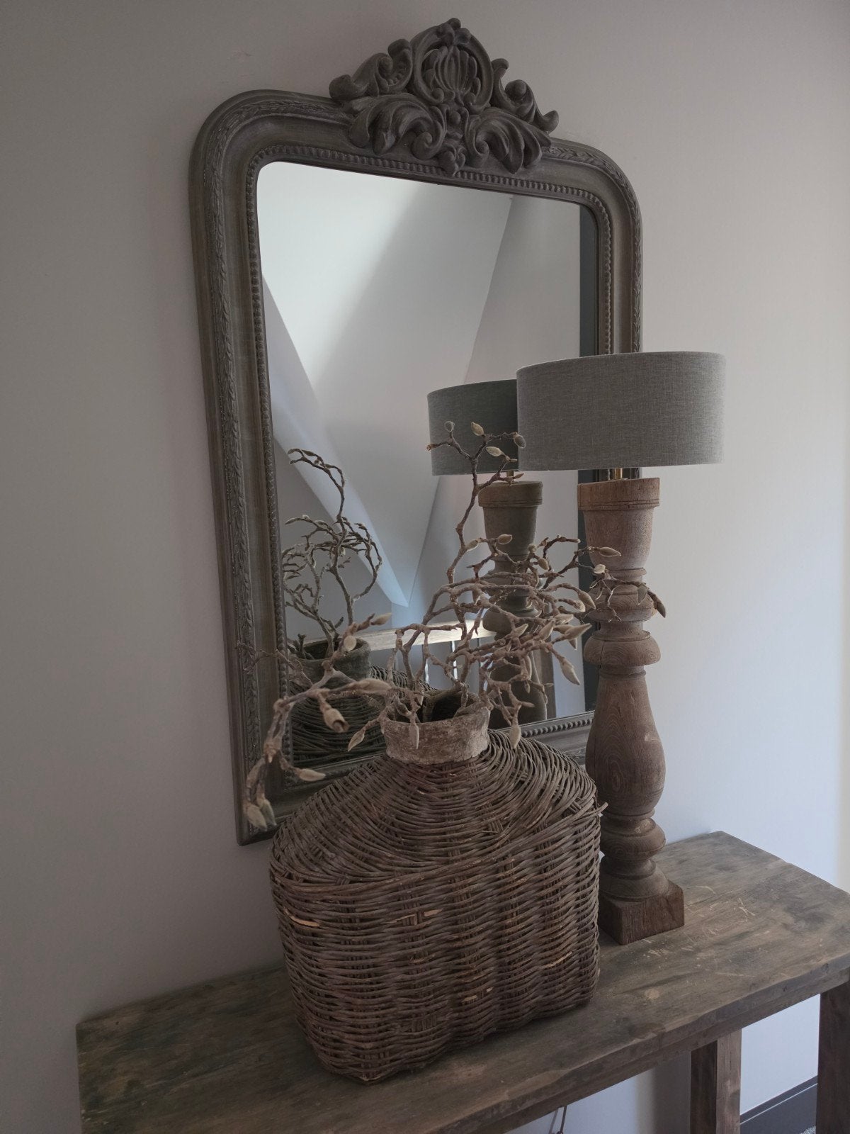 Mooie sidetable, spiegel, lamp en leemmand, Huis en Inrichting, Ophalen, Zo goed als nieuw, Landelijk