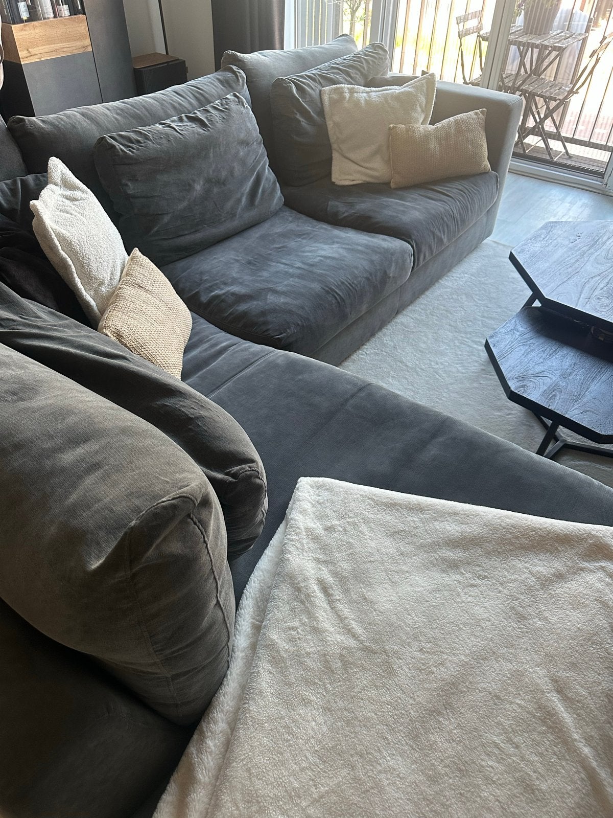 Grote comfortabel lounge hoekbank - Grijs, Huis en Inrichting, Ophalen, 250 tot 300 cm, Gebruikt, Hoekbank