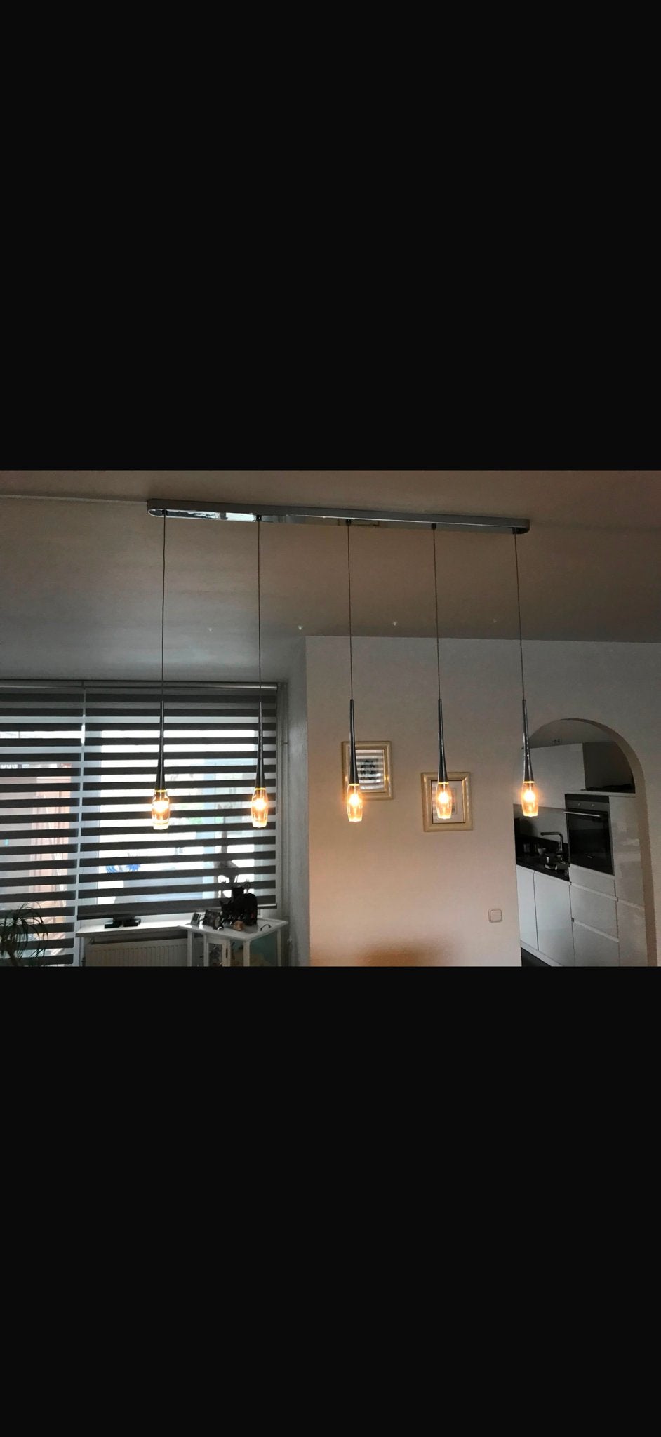 Moderne hanglamp met glazen kegels - Zo goed als nieuw, Ophalen, Zo goed als nieuw, Glas