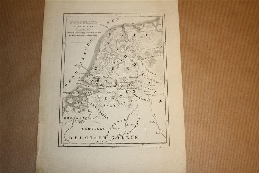 Antieke kaart - Nederland i/d 1e eeuw - Witkamp - 1878, Gelezen, Ophalen of Verzenden, Landkaart, 1800 tot 2000