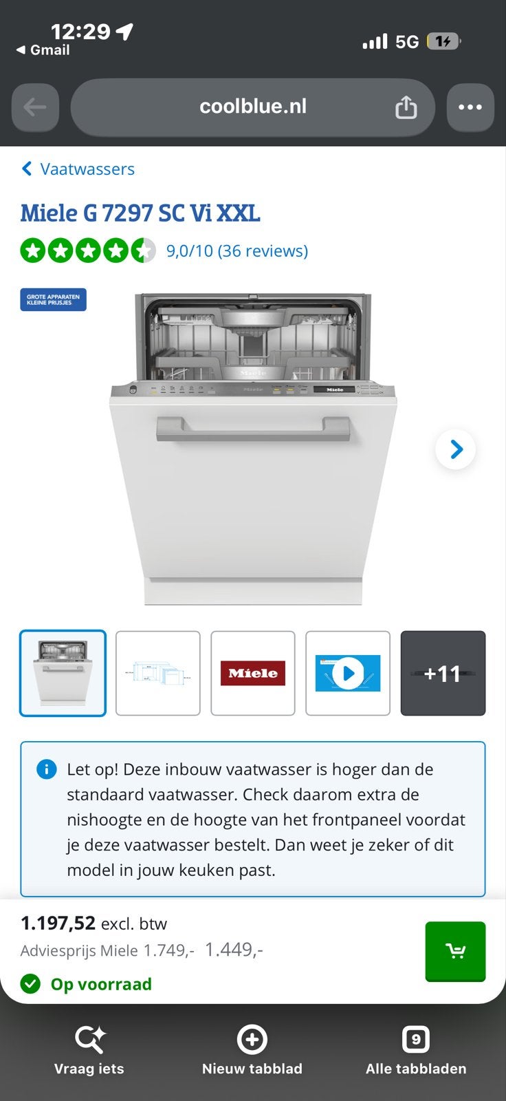 Miele G7297 - 1 jaar oud - XXL Inbouw Vaatwasser, Witgoed en Apparatuur, Ophalen, Gebruikt, 60 cm of meer, Energieklasse A of zuiniger