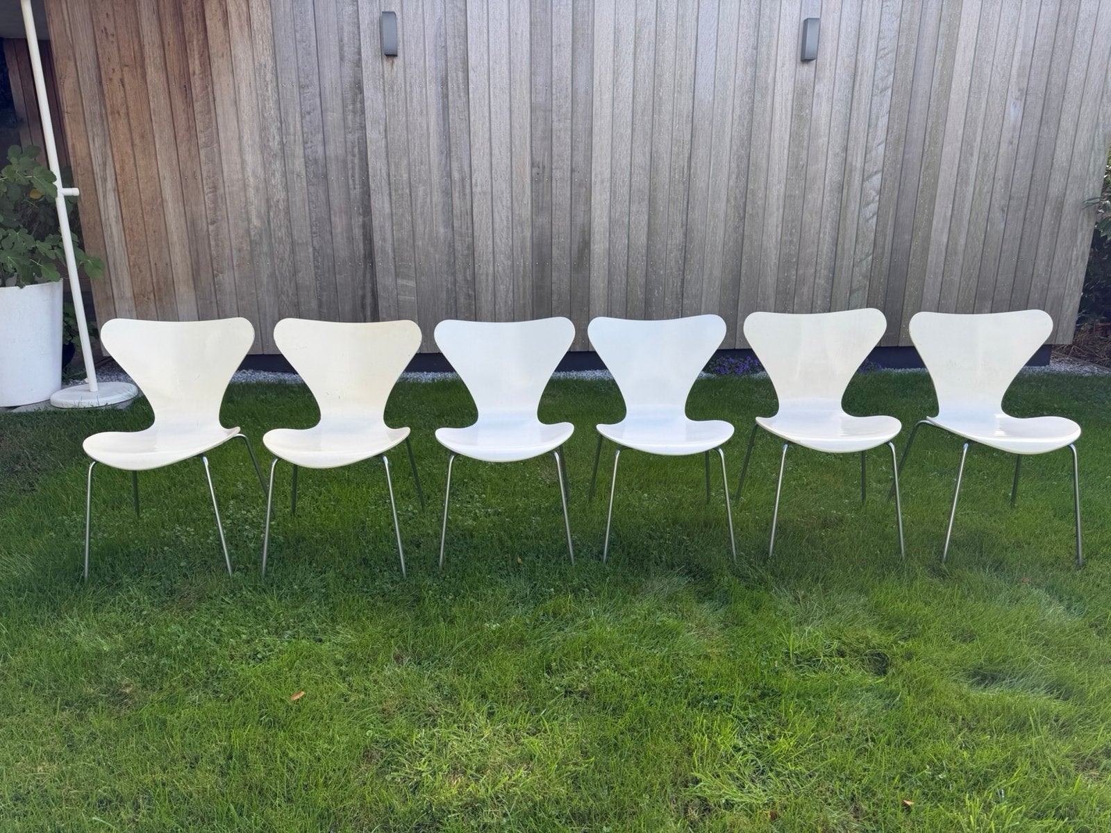 Frits Hansen Vlinderstoelen 6 stuks, 44 cm hoogte., Huis en Inrichting, Ophalen, Gebruikt, Wit, Hout