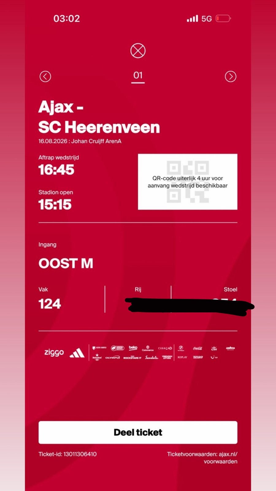 Ajax Sc Heereveen vak 124 1 ticket Te koop, Tickets en Kaartjes, Sport | Voetbal, Eén persoon