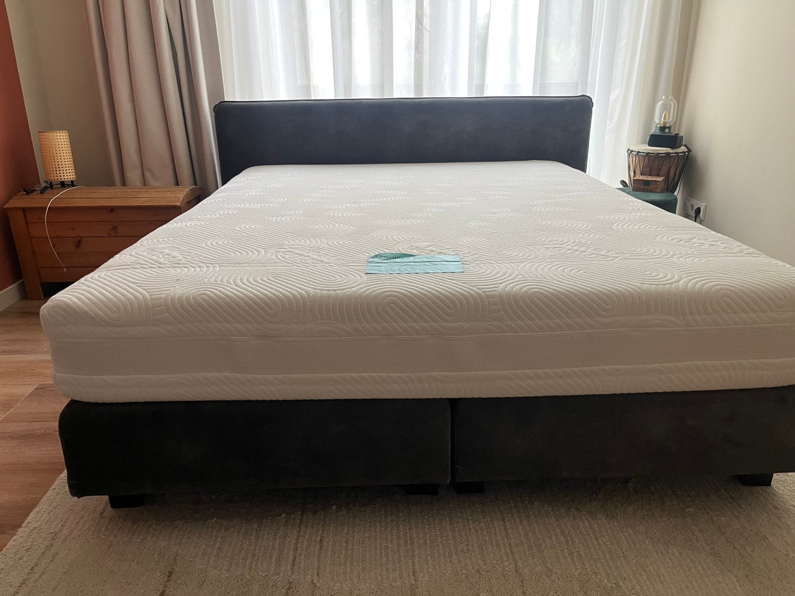 Velvet donkergroen boxspring, Ophalen, Gebruikt, Tweepersoons, 200 cm