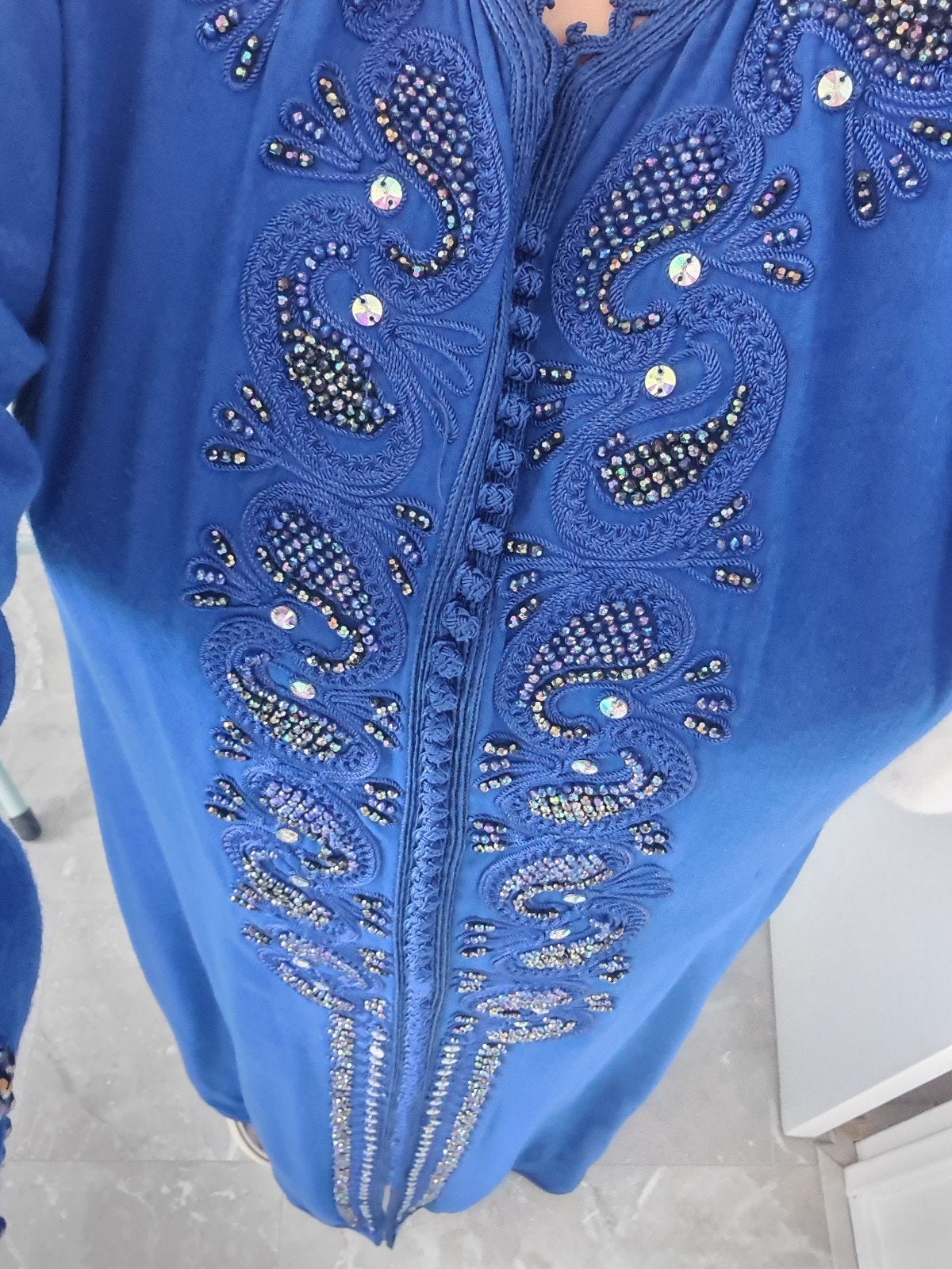 Dames Kaftan met kralen en borduursels, Blauw, Maat 46/48 (XL) of groter, Ophalen of Verzenden, Onder de knie