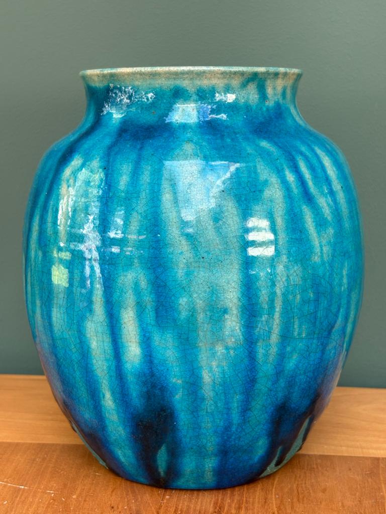Chris Lanooy turquoise druipglazuur vaas, ca. 1920, Ophalen of Verzenden