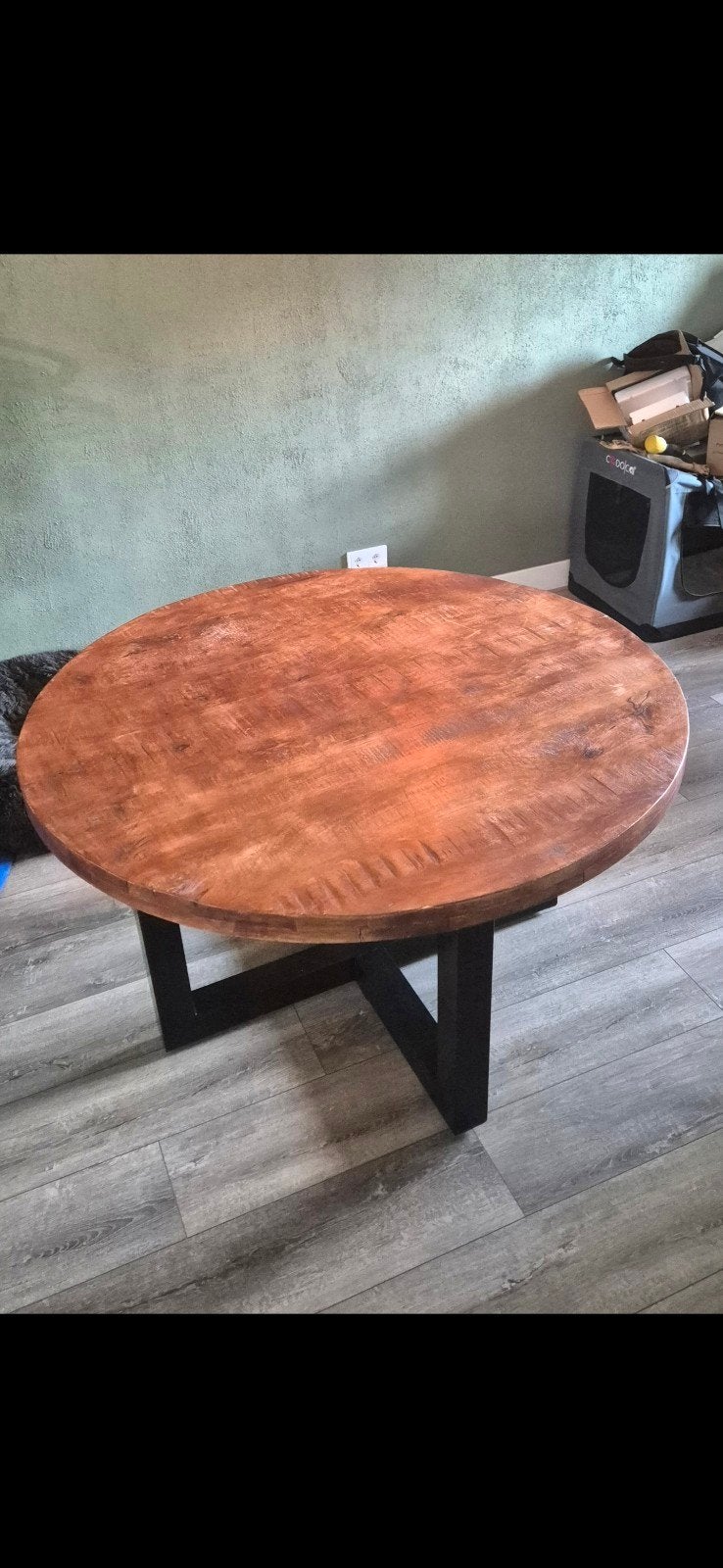 Ronde mangohouten eettafel 130 cm, Ophalen, Rond, Zo goed als nieuw, 100 tot 150 cm