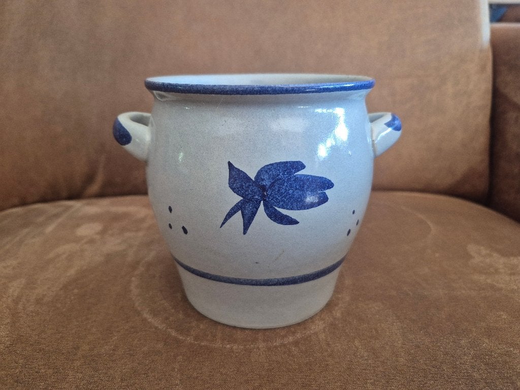 Vintage Keulse Pot met Handgeschilderd Blauw Bloemmotief, Ophalen of Verzenden