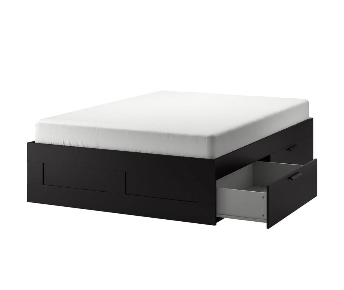 BRIMNES Bedframe met opbergruimte, zwart, 160x200 cm, Ophalen, Zwart, Tweepersoons, Zo goed als nieuw