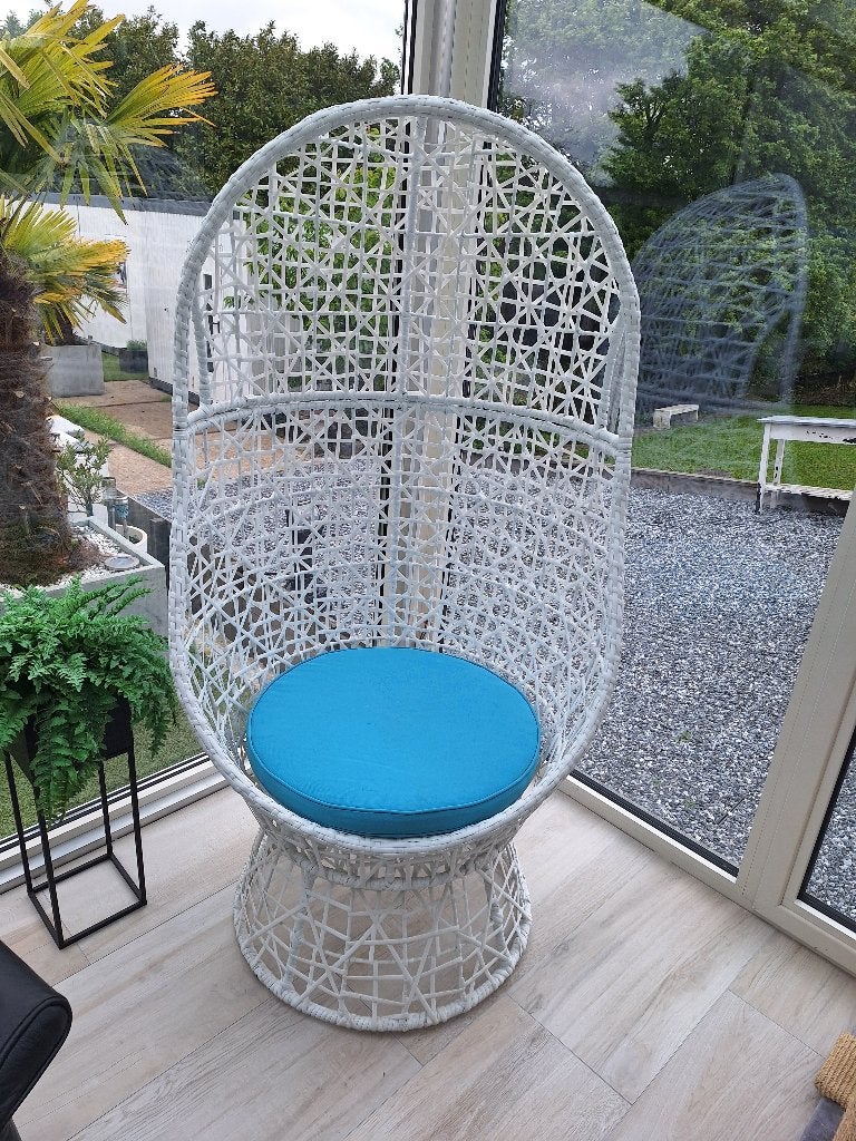 Mooie zgan witte wicker ei tuinstoel tuin stoel draaibaar, Ophalen, Nieuw, Wicker