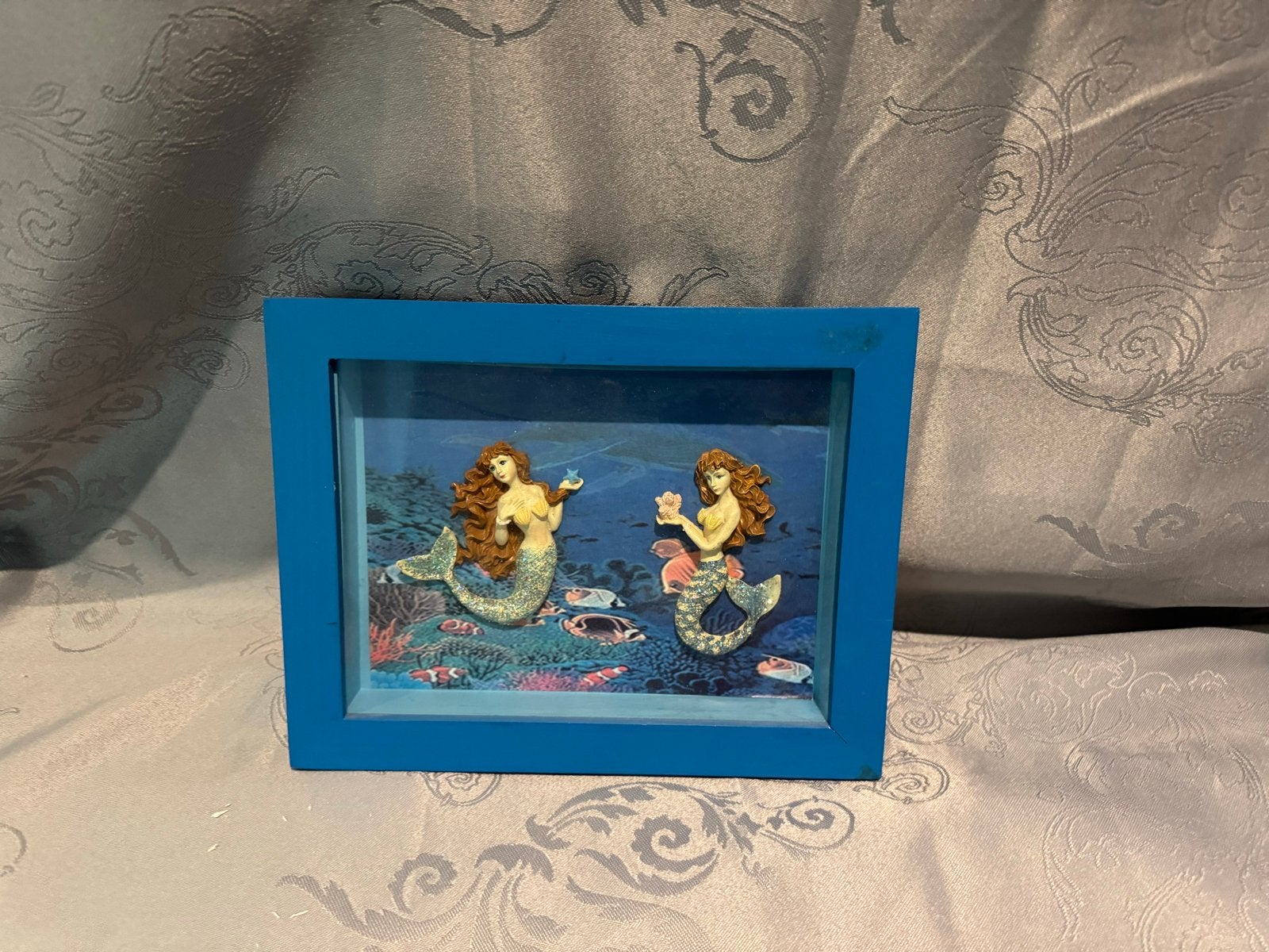 Zeemeerminnen 3D Schilderij in Blauwe Lijst, Gebruikt, Blauw, Overige stijlen, Kunststof