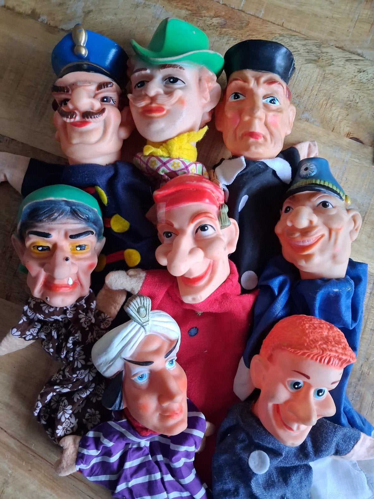 Vintage poppenkastpoppen set van 8 handpoppen, Ophalen of Verzenden, Overige typen