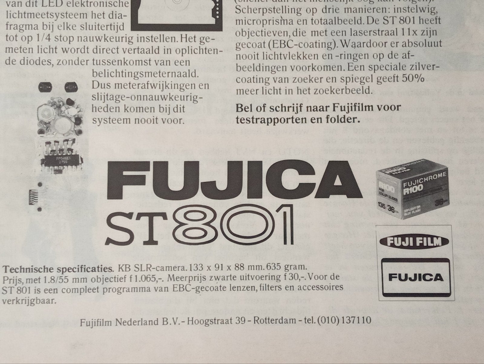 Originele advertentie Fujica ST801 camera - begin jaren '70, Ophalen of Verzenden, Knipsel(s)