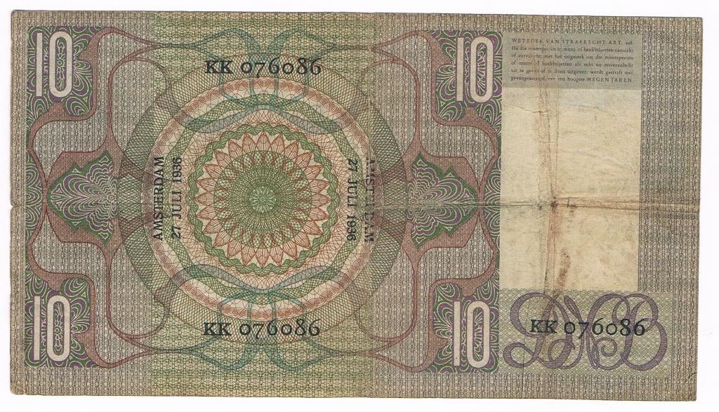 10 gulden 27 juli 1936 Grijsaard, Ophalen of Verzenden, 10 gulden, Los biljet