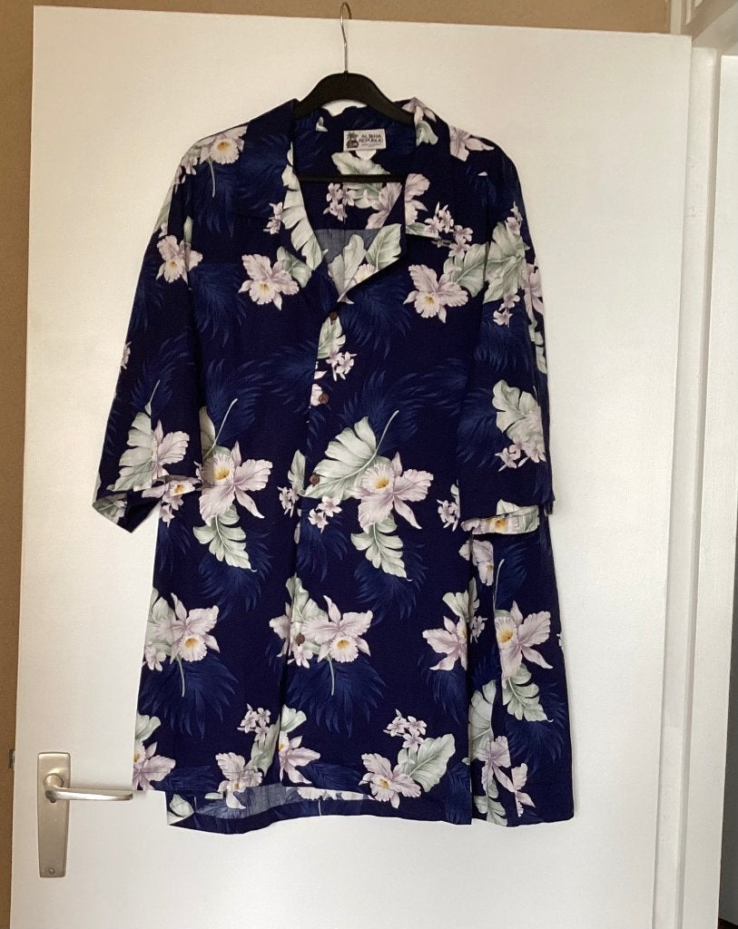 overhemd. man, hawaii hemd , met bloemen, 3x XL, Ophalen of Verzenden, Zo goed als nieuw, Blauw, Overige halswijdtes