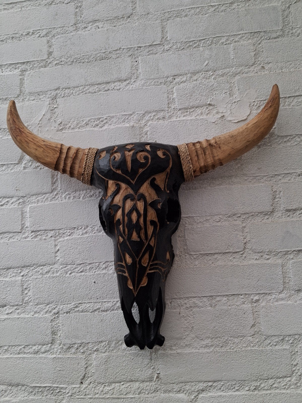 Skull carving black 48x46 cm, Huis en Inrichting, Verzenden