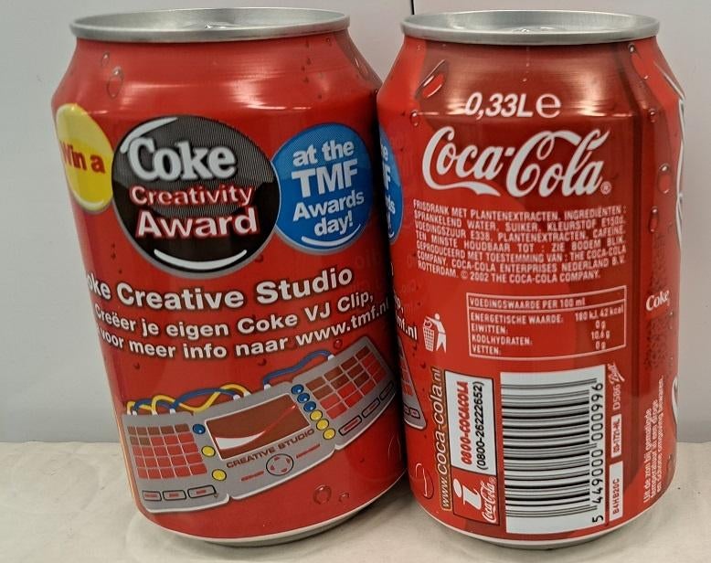 Coca-Cola Blik Win a Coke Creativity Awards at the TMF Award, Verzamelen, Ophalen of Verzenden, Gebruikt, Verpakking