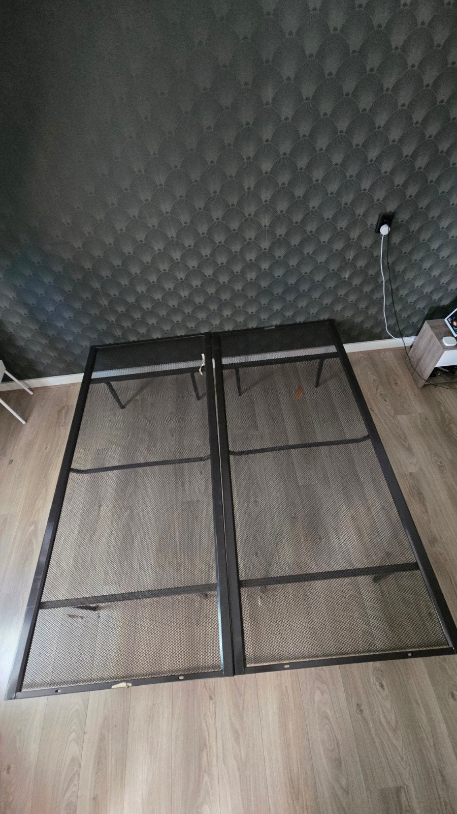 Zwart metalen bedframe met lattenbodem, Ophalen, Gebruikt, Eenpersoons, Zwart