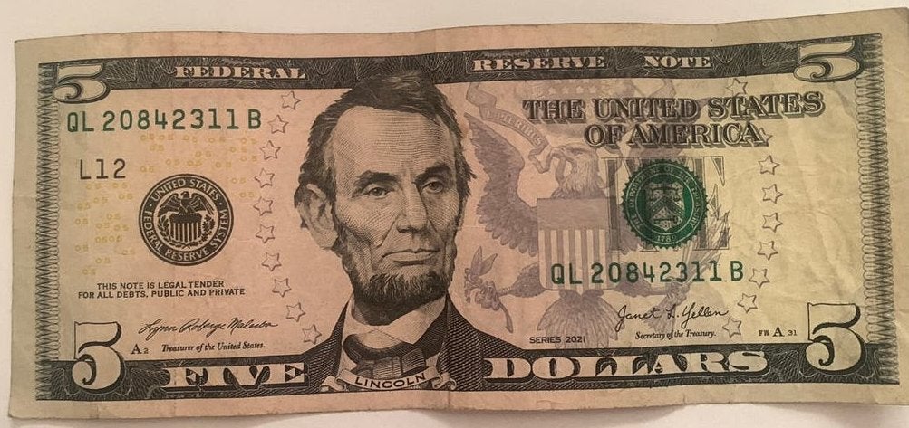 Amerikaans biljet van 5 dollar, Ophalen of Verzenden, Noord-Amerika, Losse munt